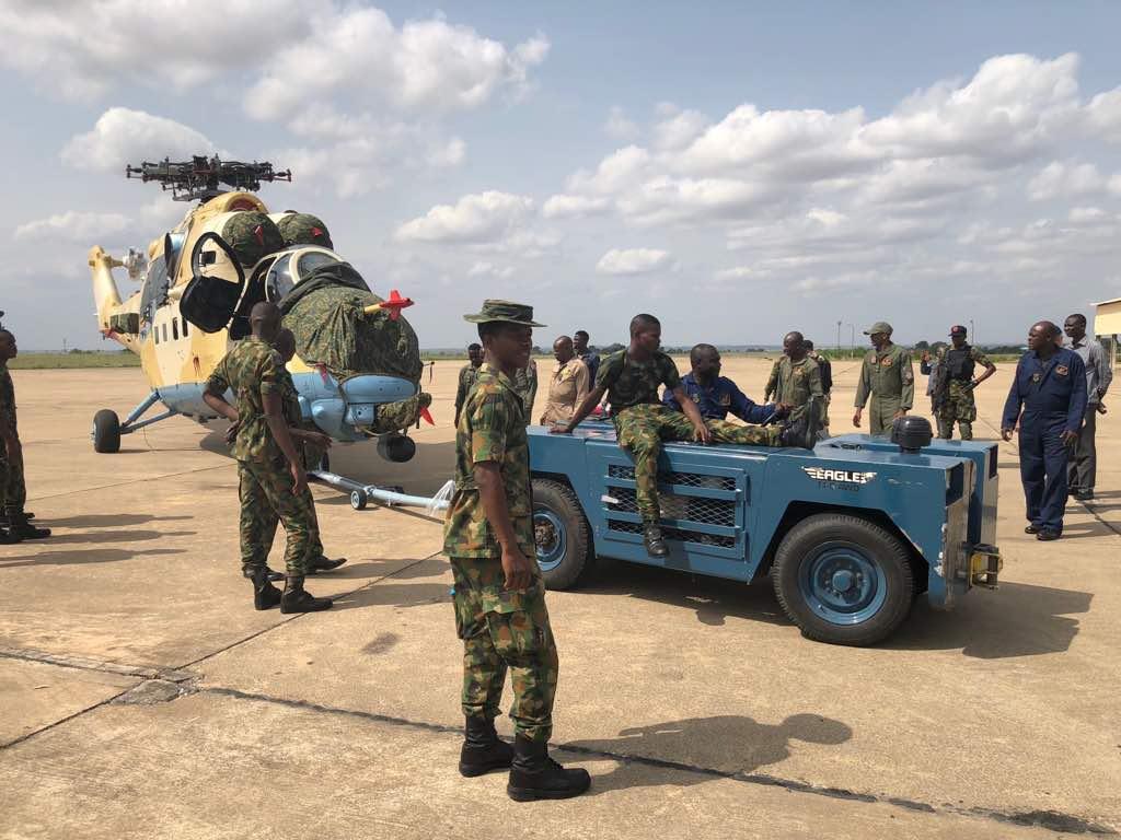 The Nigerian Air Force, NAF, took delivery of two Mi-35M helicopter gunships from Russia on Monday, April 30, 2018
