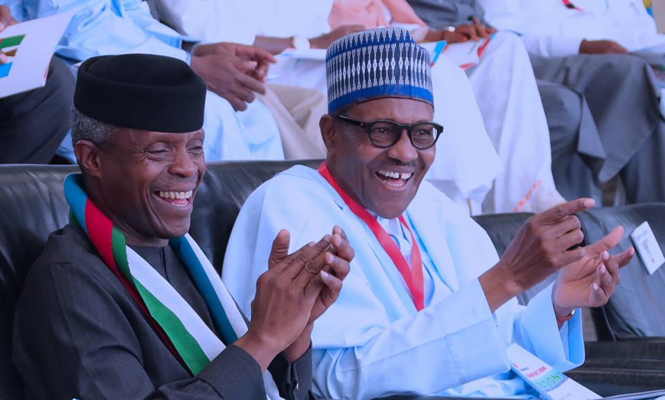 President Muhammadu Buhari and Vice President Yemi Osinbajo at the national convention of the ruling APC in Abuja on Saturday, June 23, 2018