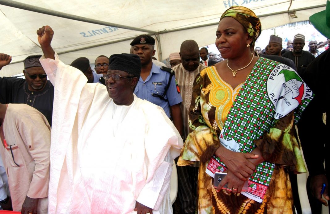 Former Governor of Plateau State, Sen Jonah Jang (L) with the Former Minister of Water Resources, Sarah Ochekpe, during Sen Jangs declaration for President under platform of PDP in Jos on Tuesday (28/8/18). 04674/28/8/2018/Sunday Adah/JAU/NAN/DAILY NIGERIAN