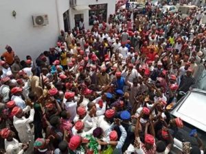 Mammoth crowd of supporters at Kwankwaso' residence