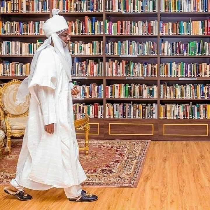 Former emir Muhammadu Sanusi II in his library at the palace