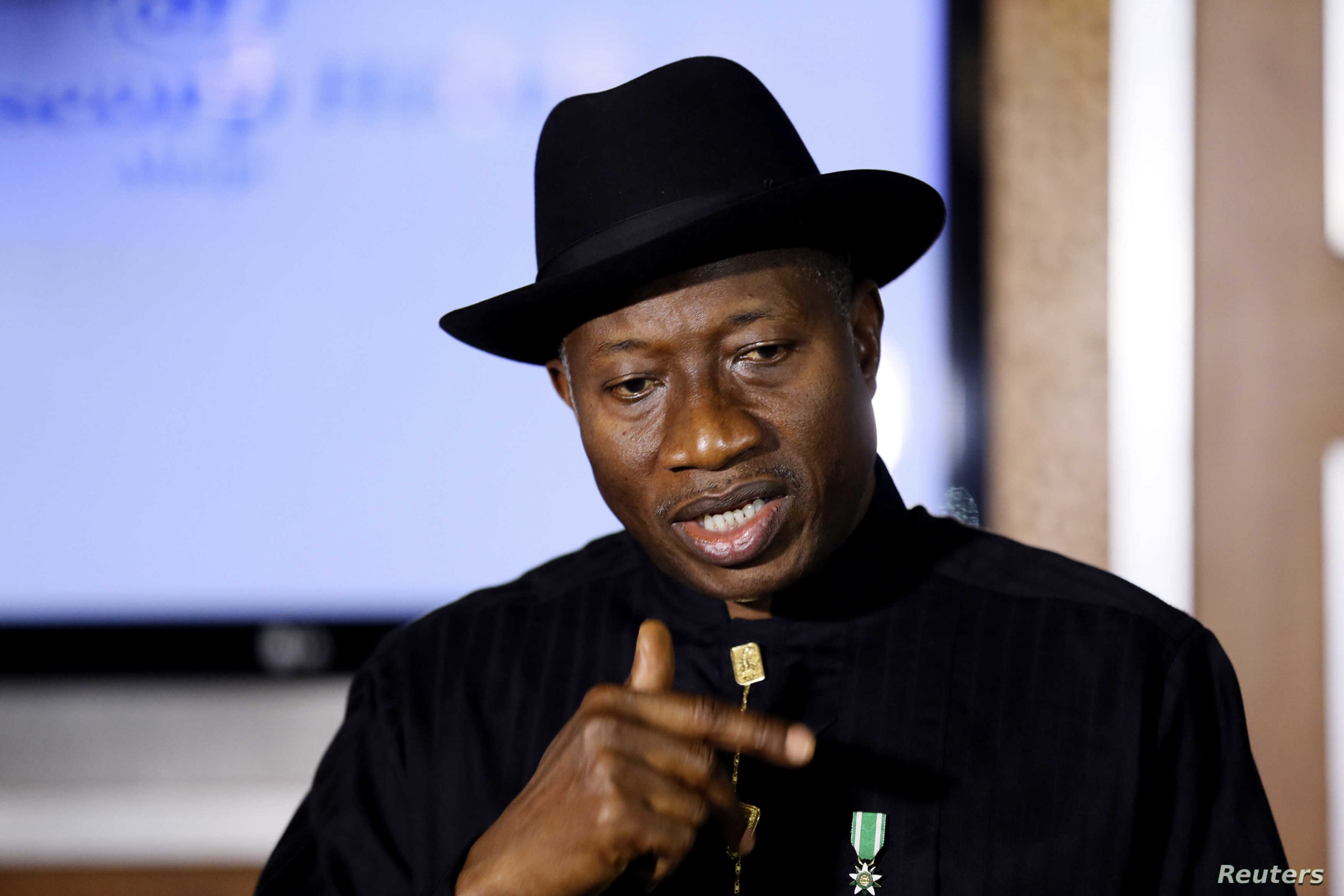 igerian President Goodluck Jonathan speaks to the media on the situation in Chibok and the success of the World Economic Forum in Abuja
