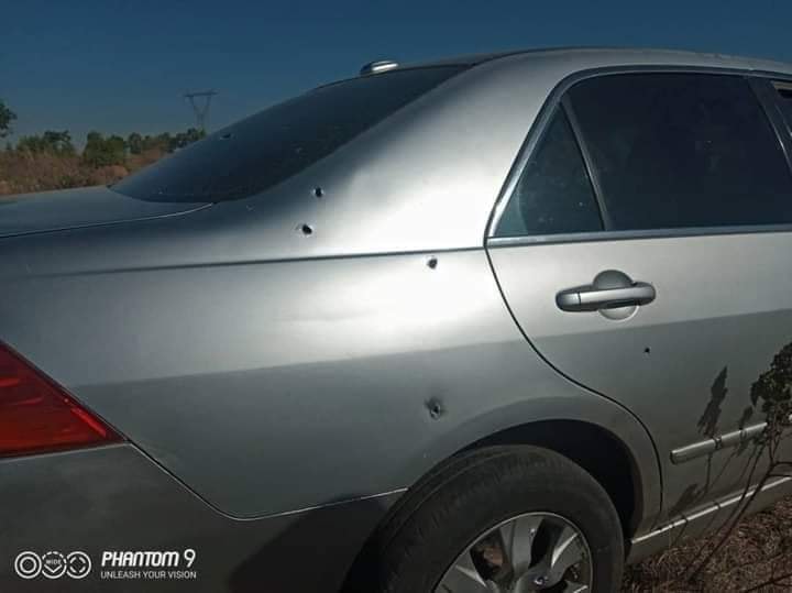 A Honda Accord car with bullet holes at the scene of the attack on Monday, November 30, 2020