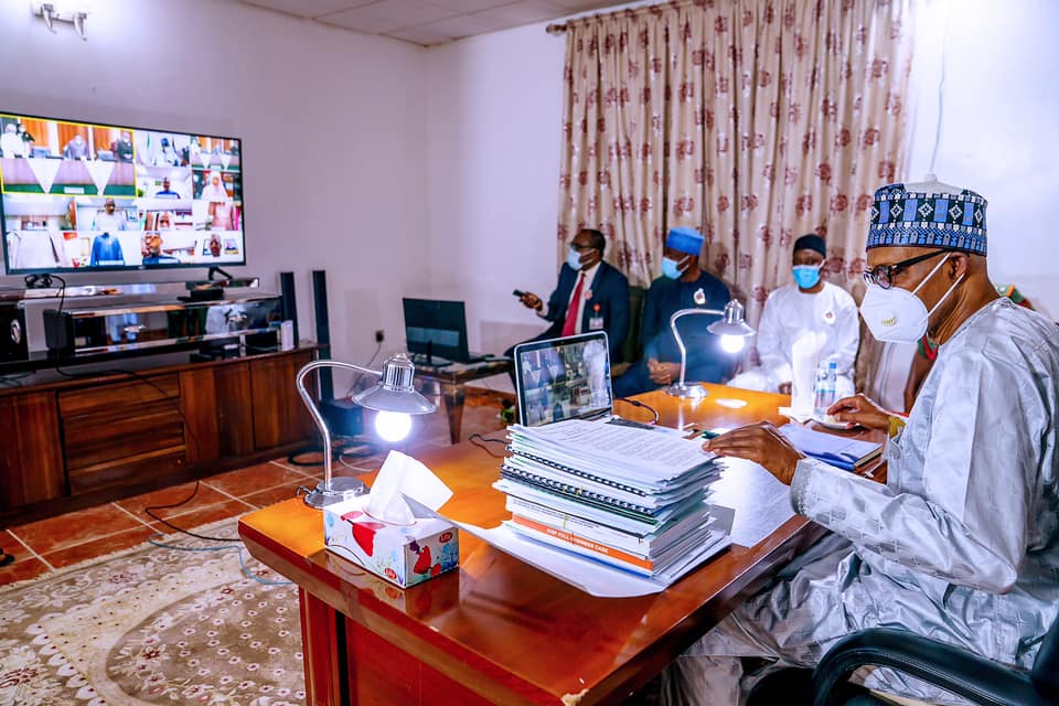 Muhammadu Buhari attending virtual meeting of the Federal Executive Council meeting from Daura on Wednesday 16, 2020