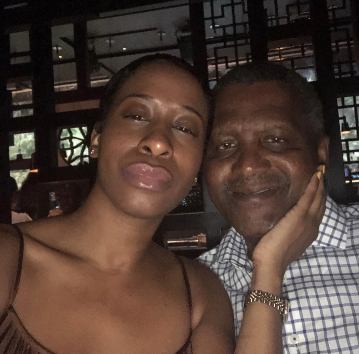 Bea Lewis with Aliko Dangote