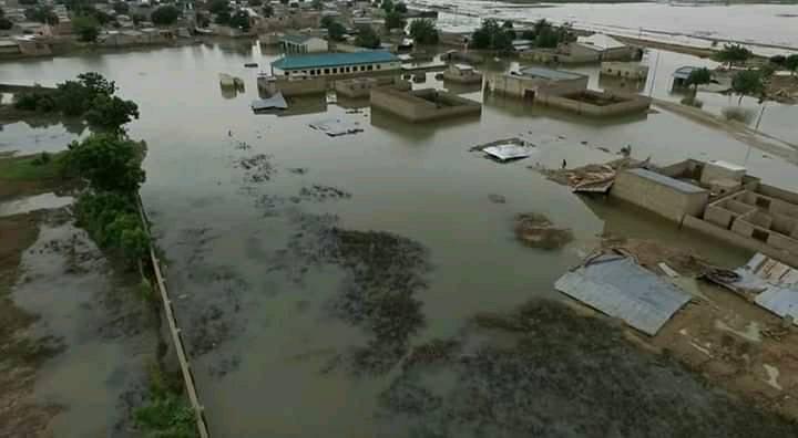 An aerial view of a part of Hadejia during 2020 flood