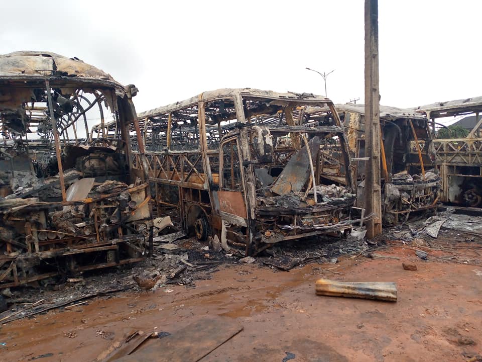 A cross section of some of the burnt busses.