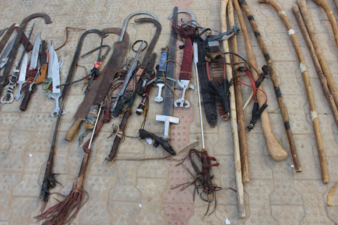 The knives and bamboo sticks belonging to the thugs