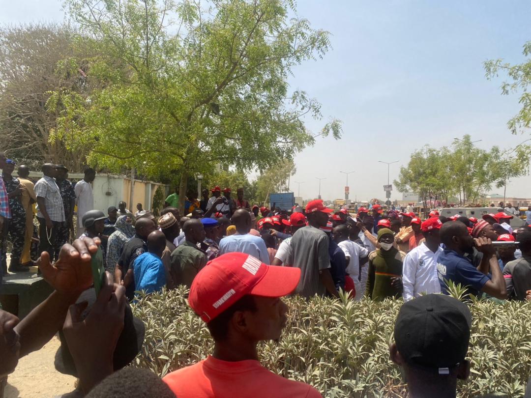 Protesters at the zonal police headquarters