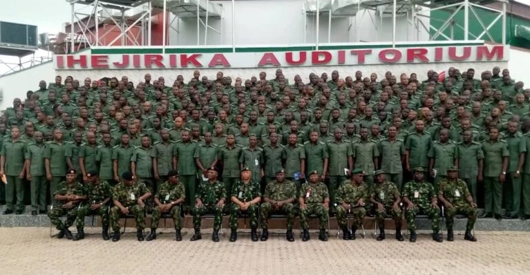 A group photograph of candidates of Senior Staff Course qualifying examination, at Jaji Military Cantonment on Sunday in Kaduna.