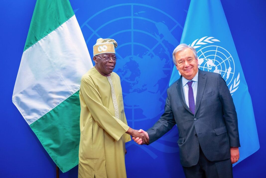 President Bola Tinubu meets with UN Secretary General Antonio Guterres during the 78th UNGA in New York, U.S.A.