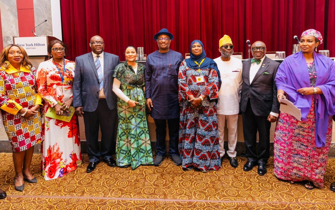 From right: Khuraira Musa, CEO of K-Pro, His Excellency, Adeyinka Asekun, the Nigerian High Commissioner to Canada, Tunde MacAlabi , CEO of T-BYK, Dr Mariya Mahmoud , Hon Minister of FCT, Festus Keyamo SAN, Hon Minister of Aviation and Aerospace Development, Dr Doris Anite, Hon Minister of Industry, Trade and Investment, who represented President Bola Tinubu, Prof Tai Balofin leader of Progressive Professionals Hon Abike Dabiri-Erewa, Executive Chairperson of NIDCOM and Dr Remi Duyile, CEO of Image Consulting Group Inc.