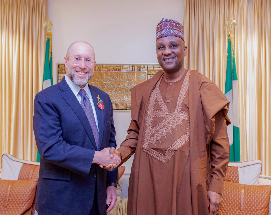 Charge d’Affaires, United States Embassy in Nigeria, David Greene, and Speaker of the House of Representatives, Rt. Hon. Abbas Tajudeen, Ph.D, during a courtesy call on the Speaker in Abuja...on Wednesday. Photo: Media Office of the Speaker
