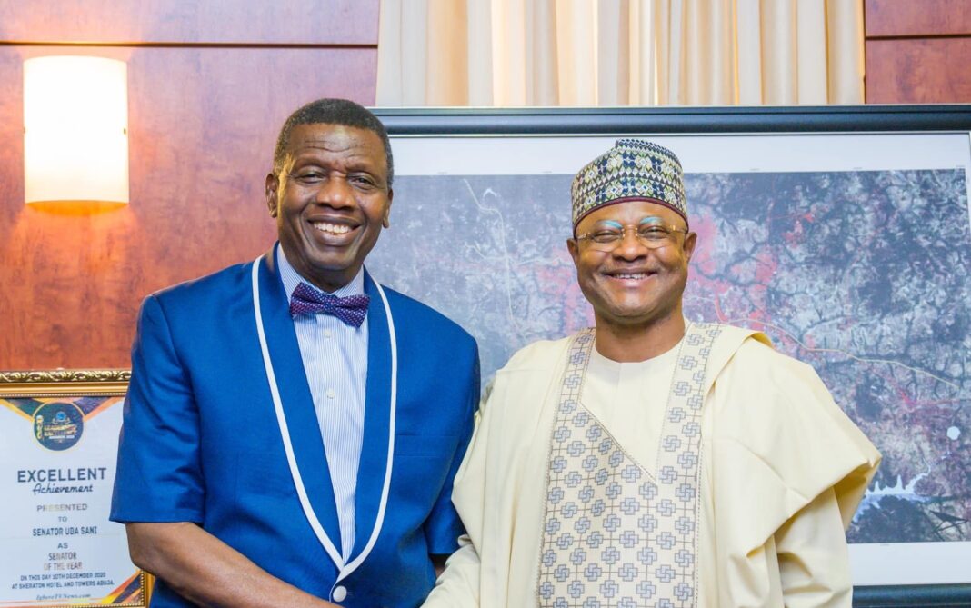 Pastor Adeboye (left) and Governor Uba Sani (right)