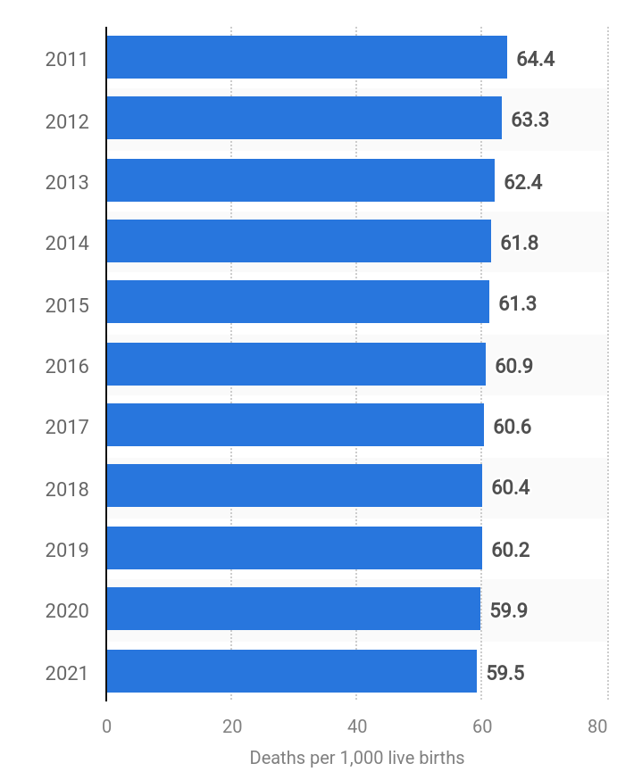 Statista infographic about maternal and neonatal mortality rates from 2011 to 2021