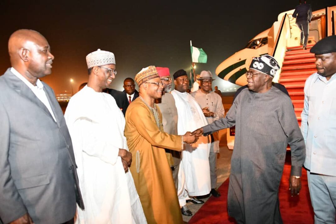 Tinubu arrives in Abuja