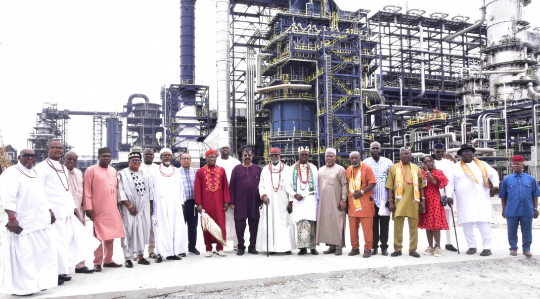 Cross section of delegates from Host Communities of Nigeria Producing Oil and Gas (HOSTCOM) during a visit to Dangote Petroleum Refinery and Fertiliser in Lagos on Saturday, July 27, 2024.