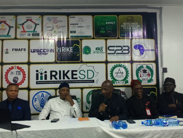 Stakeholders at a press briefing organised by Research for Impact, Knowledge Economy and Sustainable Development (RIKE-SD) in Abuja.