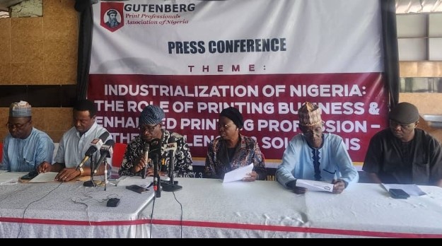 3rd left: the president of GUPPAN ,Adekunle Adebambo ,addressing newsmen on Thursday in Abuja