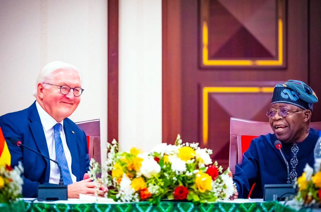 President Bola Tinubu receiving Mr Frank–Walter Steinmeier, the President of Germany, in a State Visit on Wednesday at the Presidential Villa, Abuja