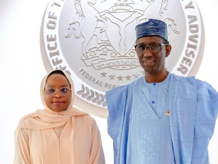 UBEC chairperson Aisha Garba (left) with NSA Nuhu Ribadu (right)