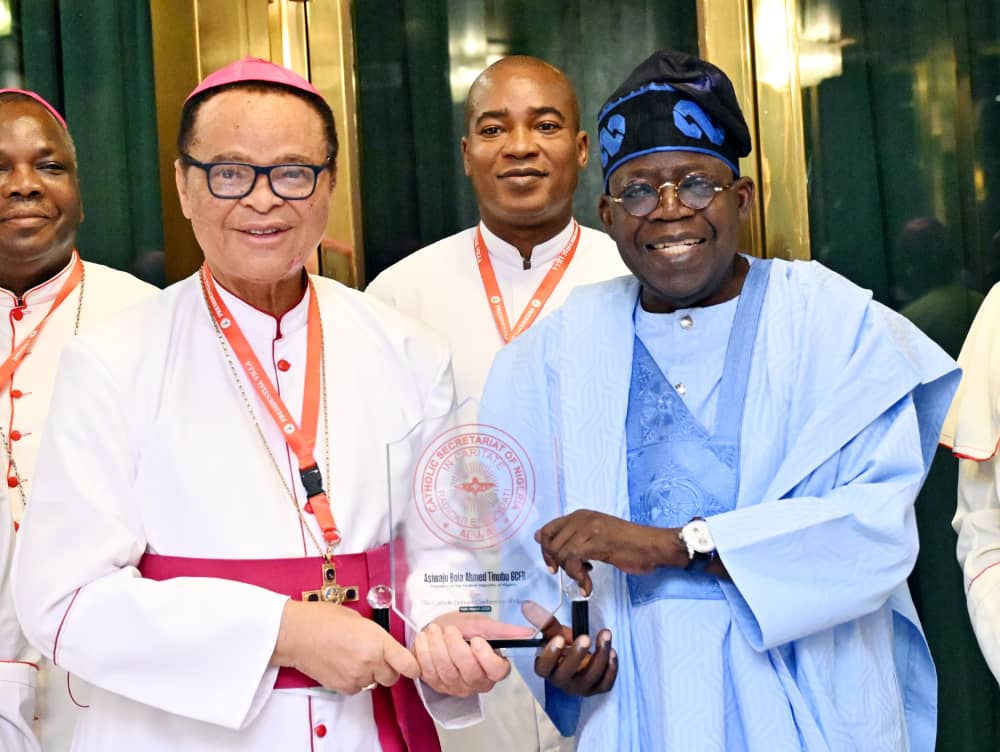 ith President, Catholic Bishops Conference of Nigeria (CBCN), Archbishop of Owerri Most Rev. Lucius Iwejuru Ugorji, during a delegation of Catholic Bishops of Nigeria visit to the Presidential Villa Abuja
